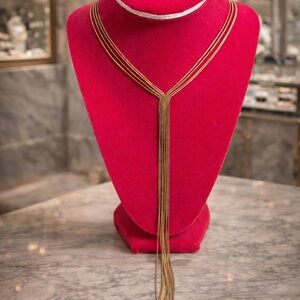 ✨ Estate Vintage Sterling Silver Multi-Strand Snake Chain Lariat Tassel Necklace